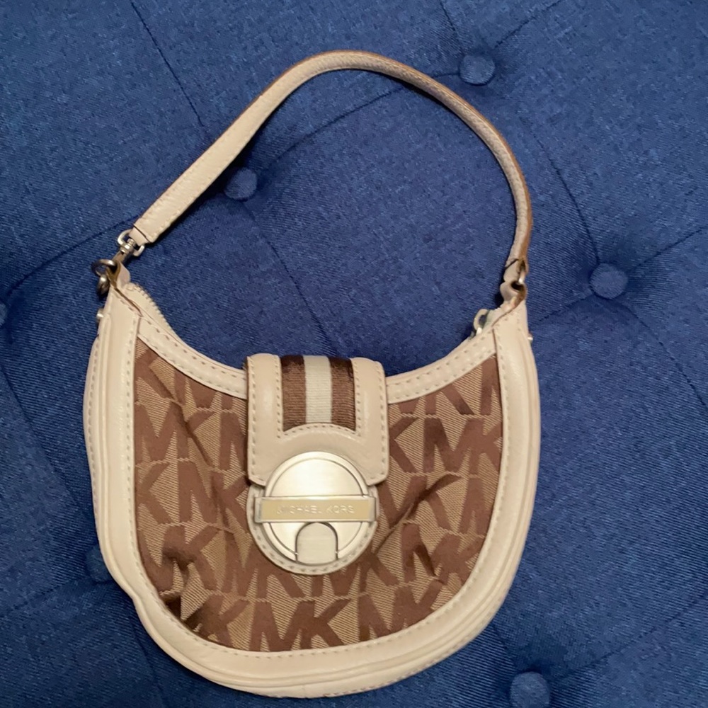 EUC Michael Kors canvas bag with leather trim